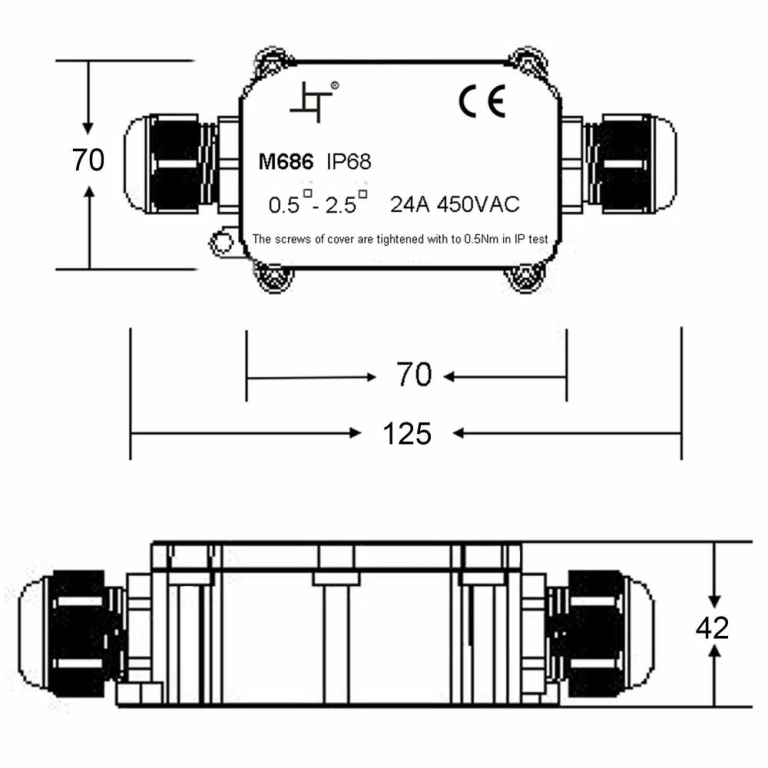 Deko-Light Elektrisches Montagezubehör, Outdoor 2-fach-Verteiler eckig für Kabel 5-12 mm, 0.5-2,5 mm², max. 450