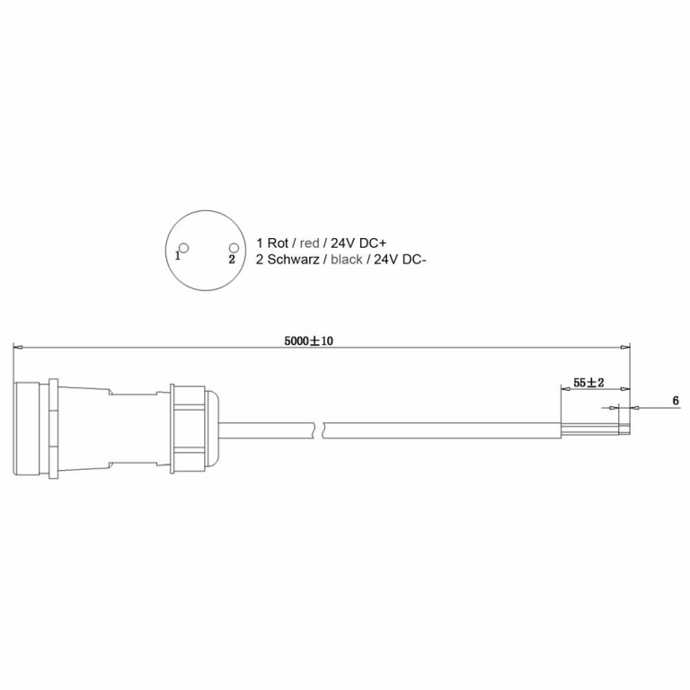 Deko-Light Elektrisches Montagezubehör, Weipu HQ 12/24/48V Einspeisekabel 2-polig, Tiefe: 5000 mm