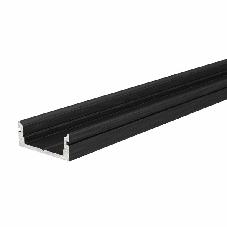 Deko-Light Profil, U-Profil flach AU-01-12, 12 - 13,3 mm LED Stripes, Aluminium, Schwarz, Eloxiert, Tiefe: 2000