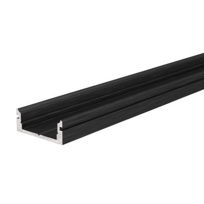 Deko-Light Profil, U-Profil flach AU-01-12, 12 - 13,3 mm LED Stripes, Aluminium, Schwarz, Eloxiert, Tiefe: 2000