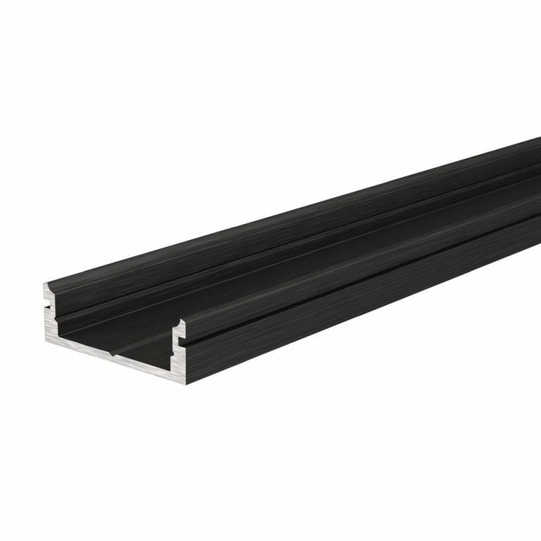Deko-Light Profil, U-Profil flach AU-01-15, 15 - 16,3 mm LED Stripes, Aluminium, Schwarz, Eloxiert, Tiefe: 2000