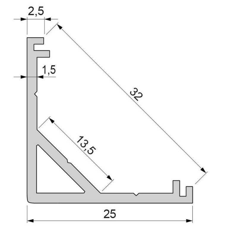 Deko-Light Profil, Eck-Profil AV-03-12, 12 - 13,3 mm LED Stripes, Aluminium, Silber, Eloxiert, Tiefe: 2500 mm,