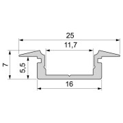Profil, T-Profil flach ET-01-10, 10 - 11,3 mm LED Stripes, Aluminium, Silber, Eloxiert, Tiefe: 3000