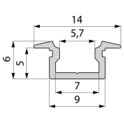Profil, T-Profil flach ET-01-05, 5 - 5,7 mm LED Stripes, Aluminium, Weiß, Tiefe: 2000 mm, Breite: 14