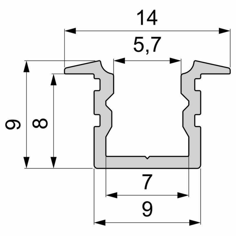 Deko-Light Profil, T-Profil hoch ET-02-05, 5 - 5,7 mm LED Stripes, Aluminium, Weiß, Tiefe: 2000 mm, Breite: 14