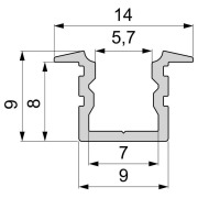 Profil, T-Profil hoch ET-02-05, 5 - 5,7 mm LED Stripes, Aluminium, Weiß, Tiefe: 2000 mm, Breite: 14