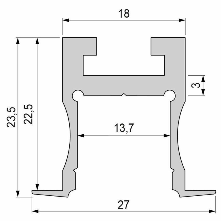 Deko-Light Profil, Nuten-Profil, T-hoch ET-04-12, 12 - 13,3 mm LED Stripes, Aluminium, Silber, Eloxiert, Tiefe: