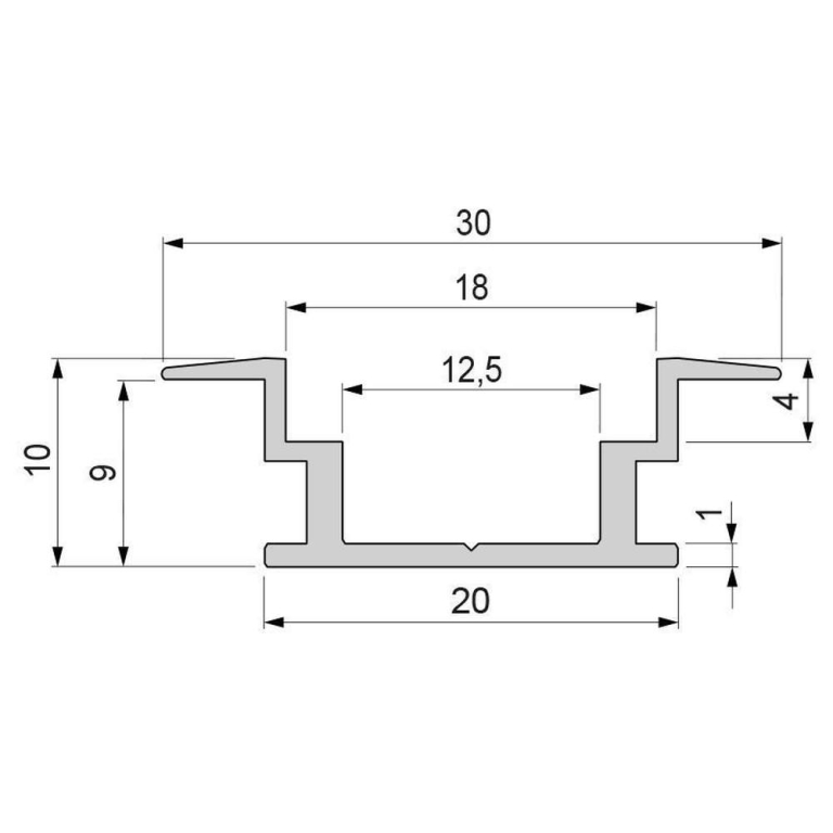 Deko-Light Profil, IP-Profil, T-flach ET-05-12, 12 - 13,3 mm LED Stripes, Aluminium, Silber, Eloxiert, Tiefe: 3