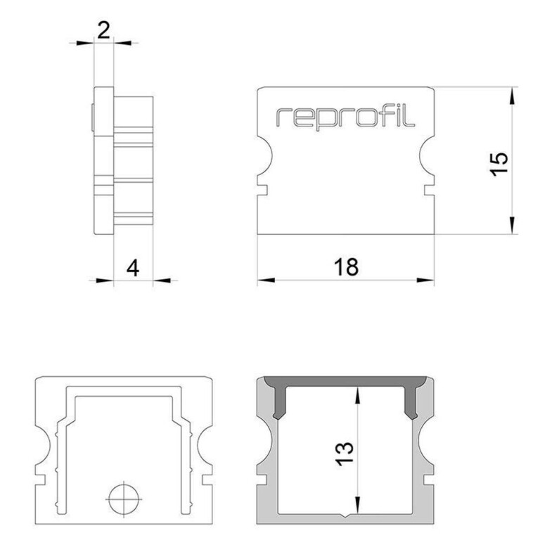 Deko-Light Profil Endkappe, Endkappe P-AU-02-12 Set 2 Stk, Kunststoff, Weiß, Tiefe: 18 mm, Breite: 6 mm, Höhe:
