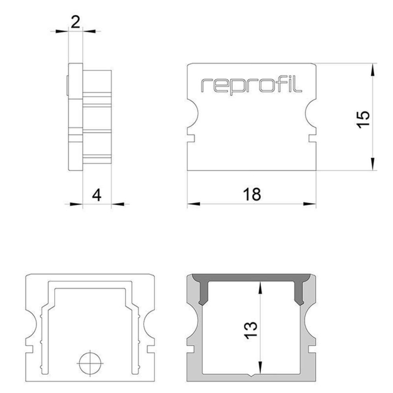 Deko-Light Profil Endkappe, Endkappe P-AU-02-12 Set 2 Stk, Kunststoff, Grau, Tiefe: 18 mm, Breite: 6 mm, Höhe: