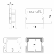 Profil Endkappe, Endkappe P-AU-02-12 Set 2 Stk, Kunststoff, Grau, Tiefe: 18 mm, Breite: 6 mm, Höhe: