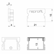 Profil Endkappe, Endkappe P-AU-02-15 Set 2 Stk, Kunststoff, Schwarz, Tiefe: 21 mm, Breite: 6 mm, Höh