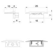 Profil Endkappe, Endkappe P-ET-01-10 Set 2 Stk, Kunststoff, Weiß, Tiefe: 25 mm, Breite: 16 mm, Höhe: