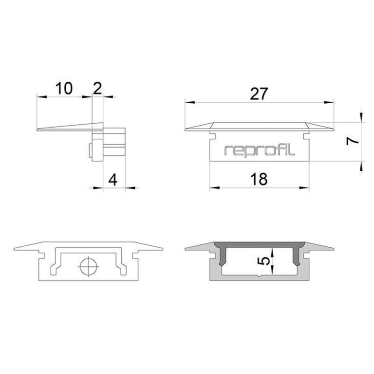 Deko-Light Profil Endkappe, Endkappe P-ET-01-12 Set 2 Stk, Kunststoff, Weiß, Tiefe: 27 mm, Breite: 16 mm, Höhe: