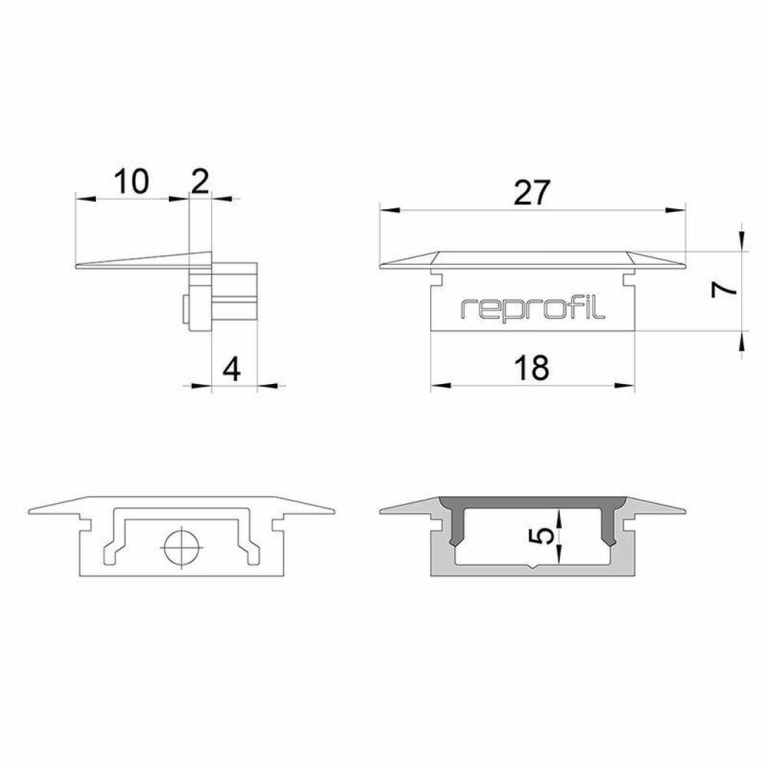 Deko-Light Profil Endkappe, Endkappe P-ET-01-12 Set 2 Stk, Kunststoff, Grau, Tiefe: 27 mm, Breite: 16 mm, Höhe: