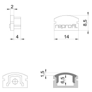 Profil Endkappe, Endkappe F-AU-01-08 Set 2 Stk, Kunststoff, Weiß, Tiefe: 14 mm, Breite: 6 mm, Höhe: