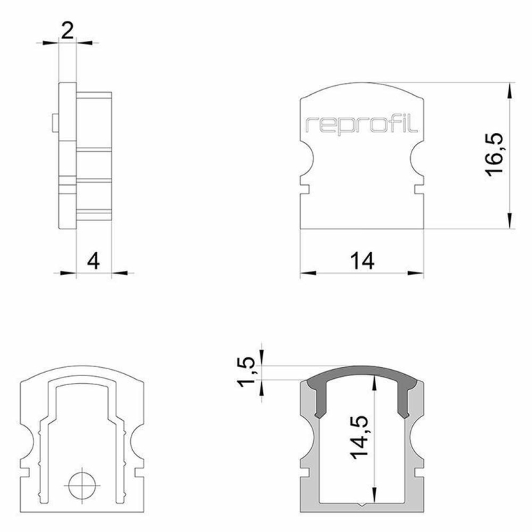 Deko-Light Profil Endkappe, Endkappe F-AU-02-08 Set 2 Stk, Kunststoff, Schwarz, Tiefe: 14 mm, Breite: 6 mm, Höh