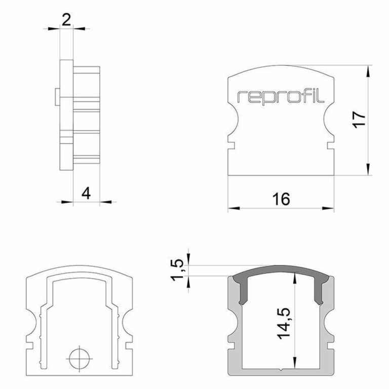Deko-Light Profil Endkappe, Endkappe F-AU-02-10 Set 2 Stk, Kunststoff, Weiß, Tiefe: 16 mm, Breite: 6 mm, Höhe:
