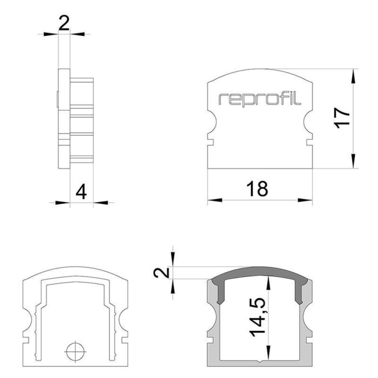 Deko-Light Profil Endkappe, Endkappe F-AU-02-12 Set 2 Stk, Kunststoff, Weiß, Tiefe: 18 mm, Breite: 6 mm, Höhe: