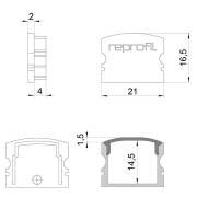 Profil Endkappe, Endkappe F-AU-02-15 Set 2 Stk, Kunststoff, Weiß, Tiefe: 21 mm, Breite: 6 mm, Höhe: