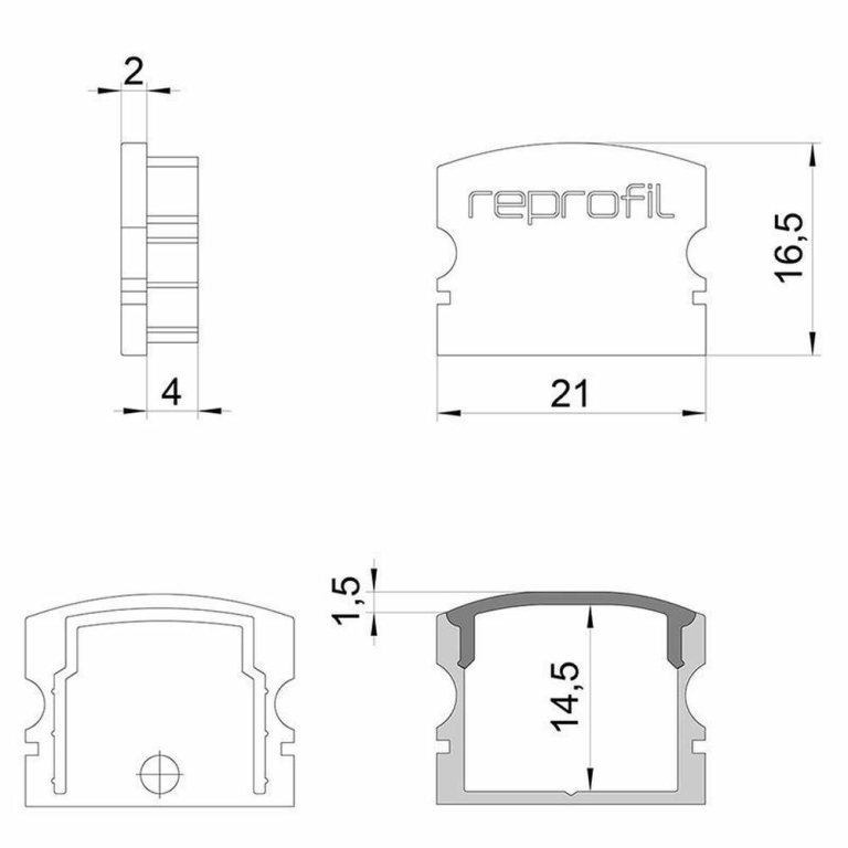 Deko-Light Profil Endkappe, Endkappe F-AU-02-15 Set 2 Stk, Kunststoff, Grau, Tiefe: 21 mm, Breite: 6 mm, Höhe: