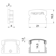 Profil Endkappe, Endkappe F-AU-02-15 Set 2 Stk, Kunststoff, Schwarz, Tiefe: 21 mm, Breite: 6 mm, Höh