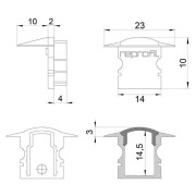 Profil Endkappe, Endkappe F-ET-02-08 Set 2 Stk, Kunststoff, Schwarz, Tiefe: 23 mm, Breite: 16 mm, Hö