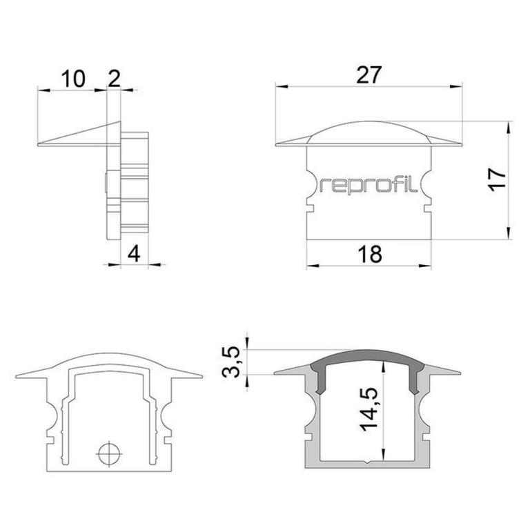 Deko-Light Profil Endkappe, Endkappe F-ET-02-12 Set 2 Stk, Kunststoff, Weiß, Tiefe: 27 mm, Breite: 16 mm, Höhe: