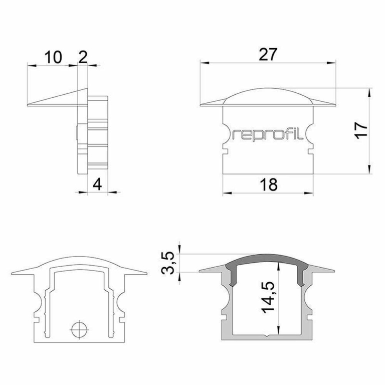 Deko-Light Profil Endkappe, Endkappe F-ET-02-12 Set 2 Stk, Kunststoff, Grau, Tiefe: 27 mm, Breite: 16 mm, Höhe: