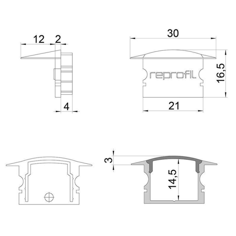 Deko-Light Profil Endkappe, Endkappe F-ET-02-15 Set 2 Stk, Kunststoff, Schwarz, Tiefe: 30 mm, Breite: 16 mm, Hö