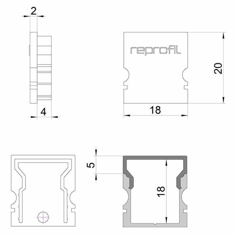 Deko-Light Profil Endkappe, Endkappe H-AU-02-12 Set 2 Stk, Kunststoff, Grau, Tiefe: 18 mm, Breite: 6 mm, Höhe: