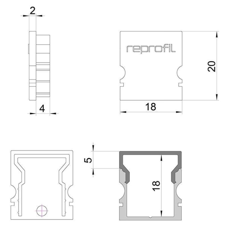 Deko-Light Profil Endkappe, Endkappe H-AU-02-12 Set 2 Stk, Kunststoff, Schwarz, Tiefe: 18 mm, Breite: 6 mm, Höh