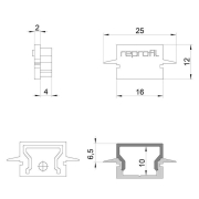 Profil Endkappe, Endkappe H-ET-01-10 Set 2 Stk, Kunststoff, Grau, Tiefe: 25 mm, Breite: 6 mm, Höhe: