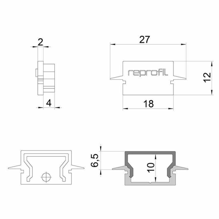 Deko-Light Profil Endkappe, Endkappe H-ET-01-12 Set 2 Stk, Kunststoff, Grau, Tiefe: 27 mm, Breite: 6 mm, Höhe:
