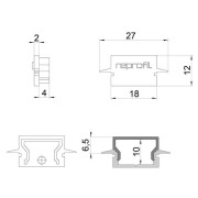 Profil Endkappe, Endkappe H-ET-01-12 Set 2 Stk, Kunststoff, Grau, Tiefe: 27 mm, Breite: 6 mm, Höhe: