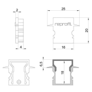 Profil Endkappe, Endkappe H-ET-02-10 Set 2 Stk, Kunststoff, Weiß, Tiefe: 25 mm, Breite: 6 mm, Höhe: