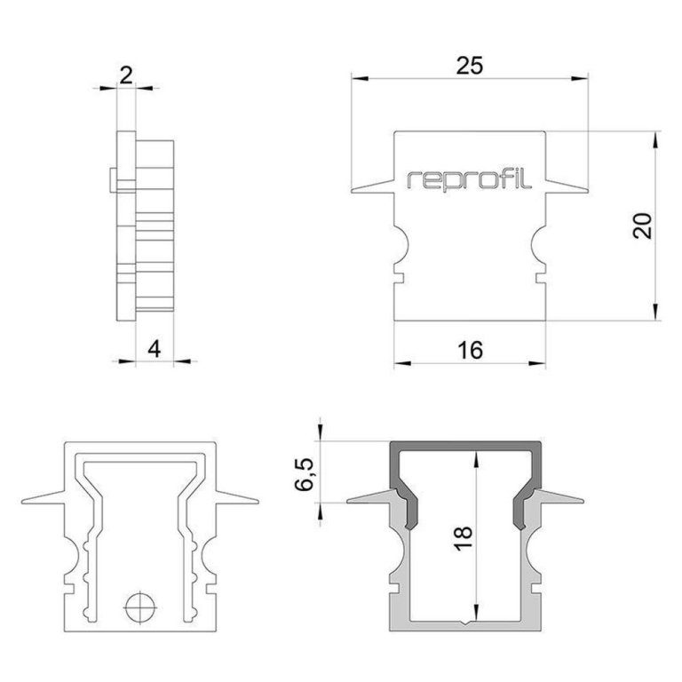 Deko-Light Profil Endkappe, Endkappe H-ET-02-10 Set 2 Stk, Kunststoff, Grau, Tiefe: 25 mm, Breite: 6 mm, Höhe: