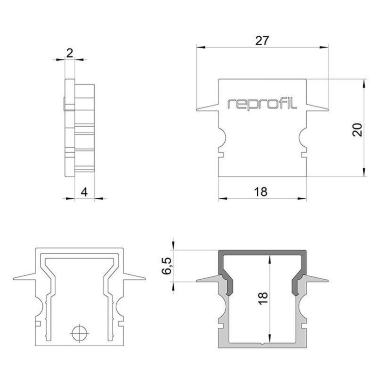Deko-Light Profil Endkappe, Endkappe H-ET-02-12 Set 2 Stk, Kunststoff, Schwarz, Tiefe: 27 mm, Breite: 6 mm, Höh
