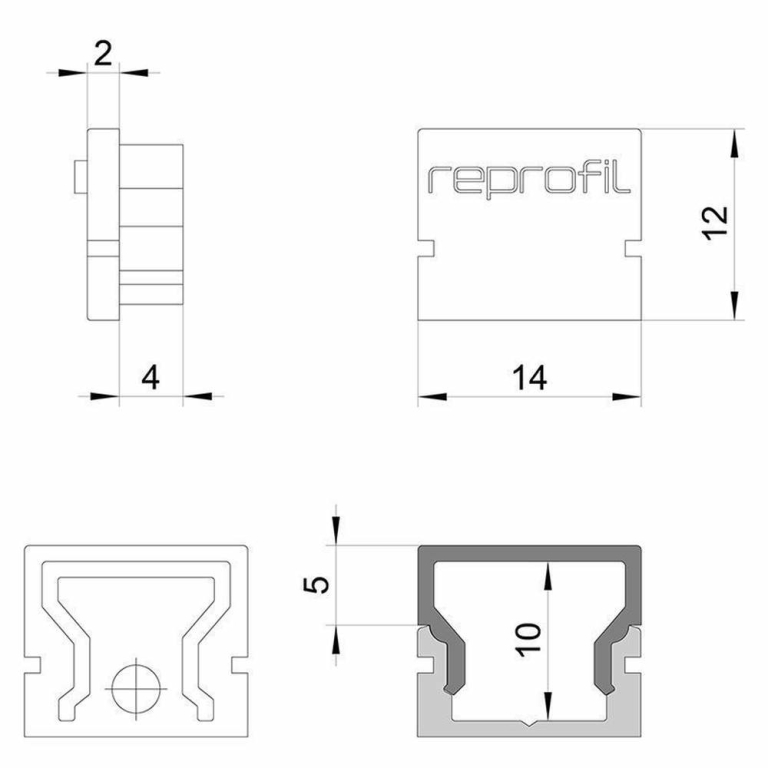 Deko-Light Profil Endkappe, Endkappe H-AU-01-08 Set 2 Stk, Kunststoff, Grau, Tiefe: 14 mm, Breite: 6 mm, Höhe: