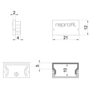 Profil Endkappe, Endkappe H-AU-01-15 Set 2 Stk, Kunststoff, Grau, Tiefe: 21 mm, Breite: 6 mm, Höhe: