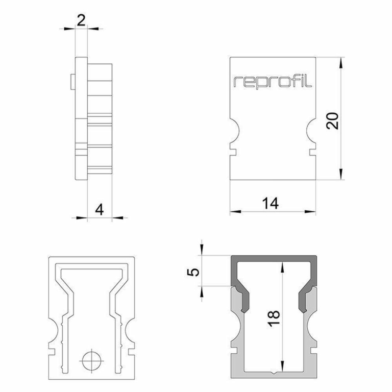 Deko-Light Profil Endkappe, Endkappe H-AU-02-08 Set 2 Stk, Kunststoff, Grau, Tiefe: 14 mm, Breite: 6 mm, Höhe: