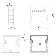 Profil Endkappe, Endkappe H-AU-02-15 Set 2 Stk, Kunststoff, Grau, Tiefe: 21 mm, Breite: 6 mm, Höhe:
