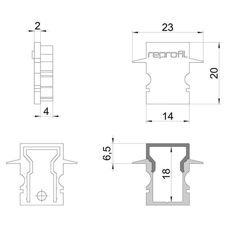 Deko-Light Profil Endkappe, Endkappe H-ET-02-08 Set 2 Stk, Kunststoff, Weiß, Tiefe: 23 mm, Breite: 6 mm, Höhe:
