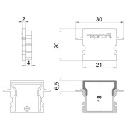 Profil Endkappe, Endkappe H-ET-02-15 Set 2 Stk, Kunststoff, Weiß, Tiefe: 30 mm, Breite: 6 mm, Höhe: