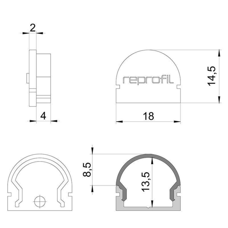 Deko-Light Profil Endkappe, Endkappe R-AU-01-12 Set 2 Stk, Kunststoff, Schwarz, Tiefe: 18 mm, Breite: 6 mm, Höh