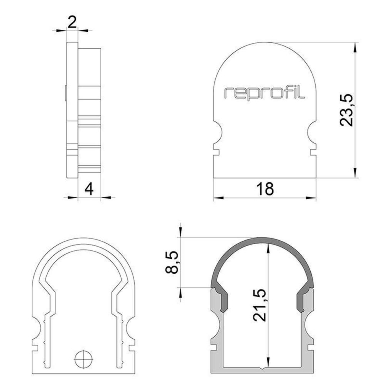 Deko-Light Profil Endkappe, Endkappe R-AU-02-12 Set 2 Stk, Kunststoff, Weiß, Tiefe: 18 mm, Breite: 6 mm, Höhe: