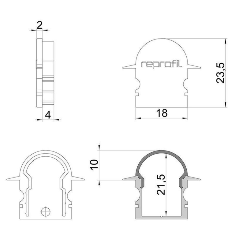 Deko-Light Profil Endkappe, Endkappe R-ET-02-12 Set 2 Stk, Kunststoff, Schwarz, Tiefe: 27 mm, Breite: 6 mm, Höh