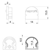 Profil Endkappe, Endkappe R-AU-01-08 Set 2 Stk, Kunststoff, Grau, Tiefe: 14 mm, Breite: 6 mm, Höhe: