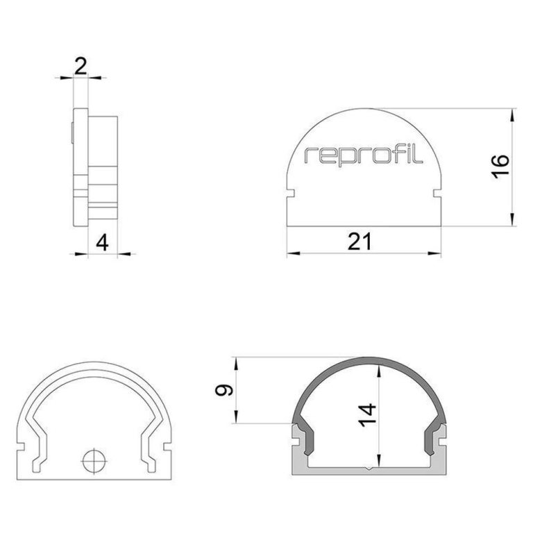 Deko-Light Profil Endkappe, Endkappe R-AU-01-15 Set 2 Stk, Kunststoff, Weiß, Tiefe: 21 mm, Breite: 6 mm, Höhe: