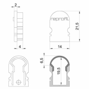 Profil Endkappe, Endkappe R-AU-02-08 Set 2 Stk, Kunststoff, Schwarz, Tiefe: 14 mm, Breite: 6 mm, Höh